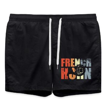 Vintage French Horn - Swim Trunks - black - Front - AI Model Male 185 light (185cm)