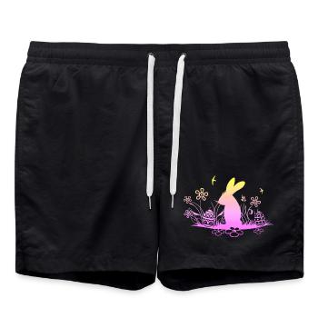 Easter bunny on meadow with swallows - Swim Trunks - black - Front - AI Model Male 185 light (185cm)