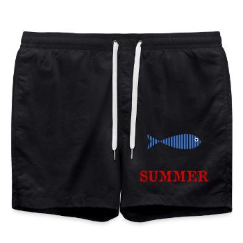 FISH. APRIL FOOL. HOLIDAY. SUMMER. HUMOR - Swim Trunks - black - Front - AI Model Male 185 light (185cm)