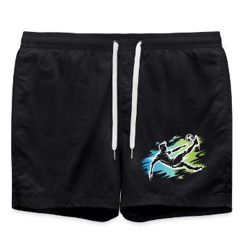 Dynamischer Fußballer - Fußball Bicycle Kick - Badeshorts - Schwarz - Vorne - AI Model Male 185 light (185cm)