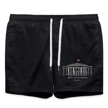 London, British Museum, England, Hand Drawing - Swim Trunks - black - Front - AI Model Male 185 light (185cm)