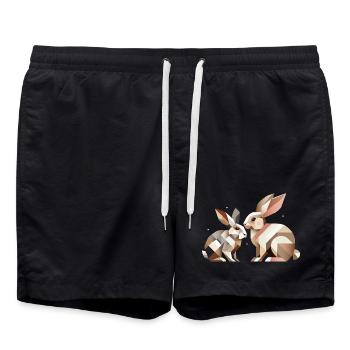 Deux lapins en représentation géométrique - Short de bain - noir - Devant - AI Model Male 185 light (185cm)