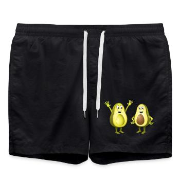 Image of two cheerful avocados - Swim Trunks - black - Front - AI Model Male 185 light (185cm)