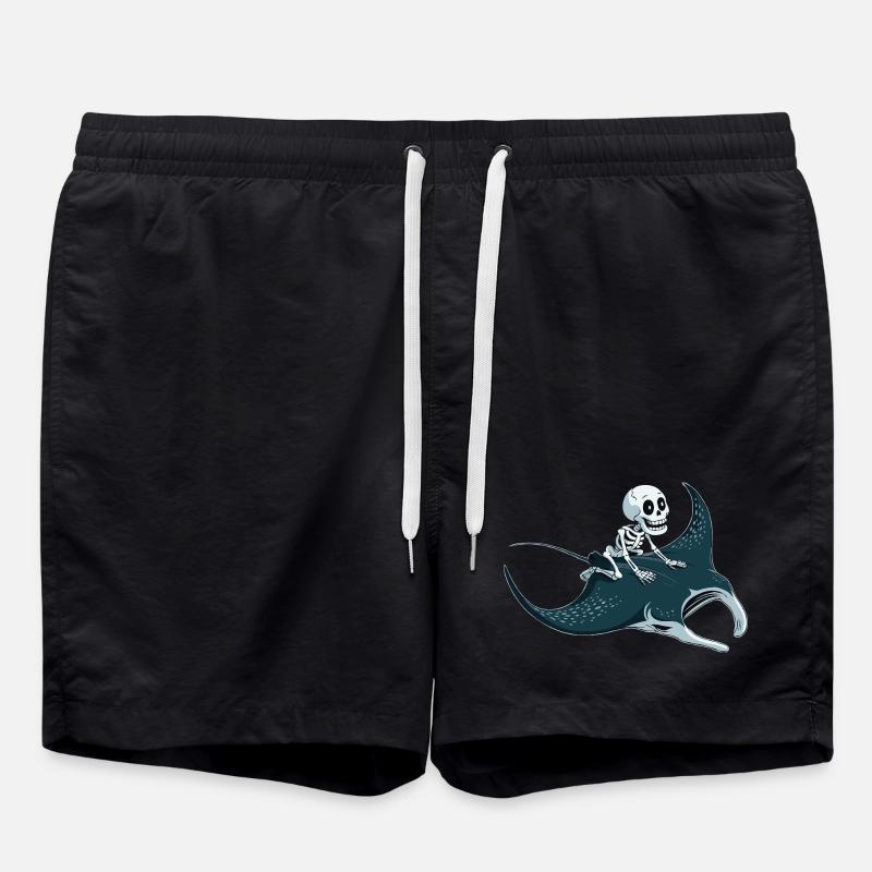 Skeleton on manta ray - Swim Trunks - black