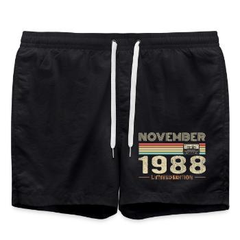 November 1988 Vintage Birthday Retro Tee - Short de bain - noir - Devant - AI Model Male 185 light (185cm)