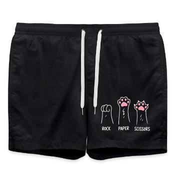 Cat Paw Rock Paper Scissors Humour De Jeu Animal - Short de bain - noir - Devant - AI Model Male 185 light (185cm)