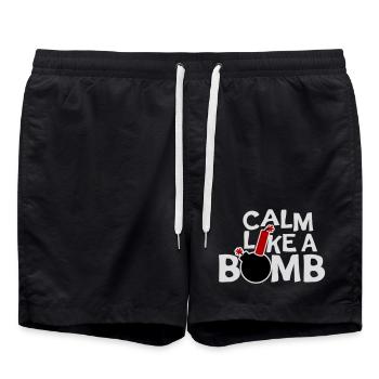 Calm Like Bomb Paradox Ironie Humor Explosiv Witz - Badeshorts - Schwarz - Vorne - AI Model Male 185 light (185cm)
