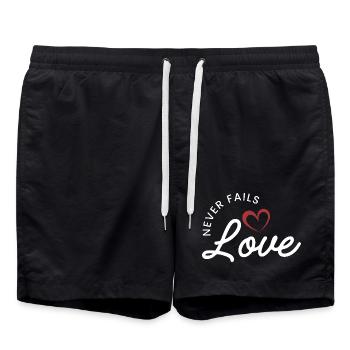 ❤️Love Never Fails - 1 Corinthians 13:8 - Swim Trunks - black - Front - AI Model Male 185 light (185cm)