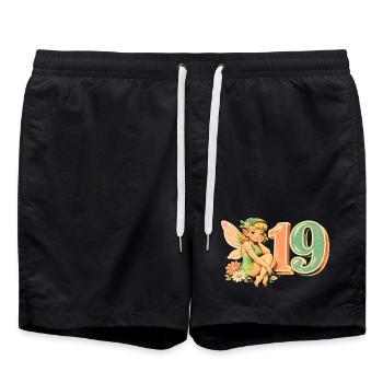 Elfe Retro Werbe-Print 19 – Pastell Ästhetik - Badeshorts - Schwarz - Vorne - AI Model Male 185 light (185cm)