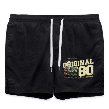 Original 1980's Vintage Vintage Retro Birthday - Swim Trunks - black - Front - AI Model Male 185 light (185cm)