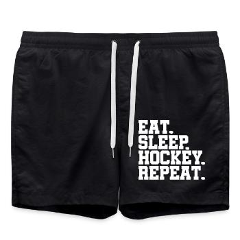 Puck Eat Sleep Hockey Repeat Gift - Swim Trunks - black - Front - AI Model Male 185 light (185cm)