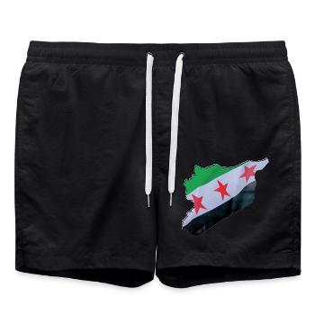 Syria Flag in Syria Map - Swim Trunks - black - Front - AI Model Male 185 light (185cm)