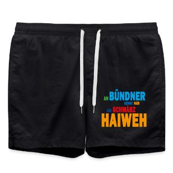 An Bündner kennt nur ein schmärz Haiweh - Badeshorts - Schwarz - Vorne - AI Model Male 185 light (185cm)