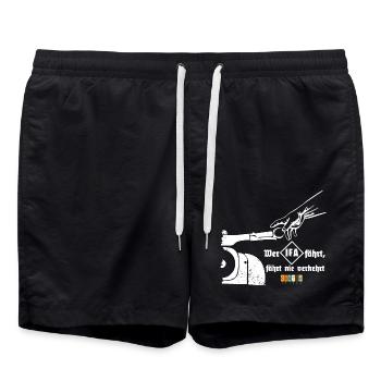 Schwalbefahrer - Wer IFA fährt... Ostkult Moped - Badeshorts - Schwarz - Vorne - AI Model Male 185 light (185cm)