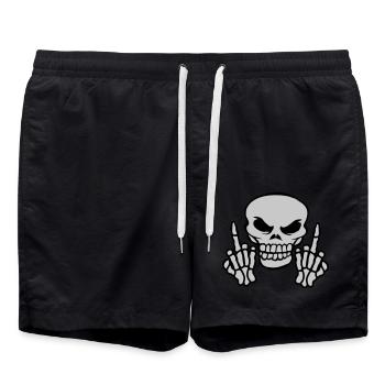 Middle fingers show evil skull - Swim Trunks - black - Front - AI Model Male 185 light (185cm)
