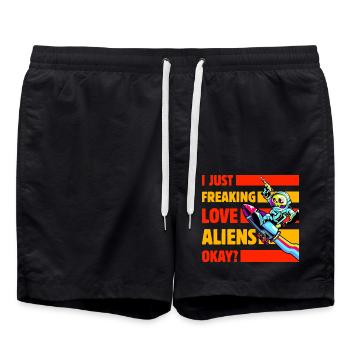 I just freaking love Aliens okay? - Badeshorts - Schwarz - Vorne - AI Model Male 185 light (185cm)