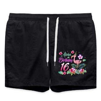 Aloha Birthday 16 Flamingo Bird 16th Birthday - Swim Trunks - black - Front - AI Model Male 185 light (185cm)