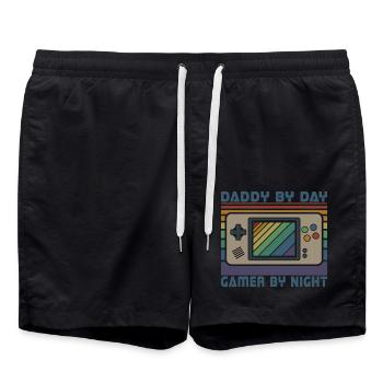 Daddy By Day Gamer By Night, Funny Gamer Dad - Swim Trunks - black - Front - AI Model Male 185 light (185cm)