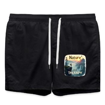 La nature est ma thérapie - Randonnée en montagne - Short de bain - noir - Devant - AI Model Male 185 light (185cm)