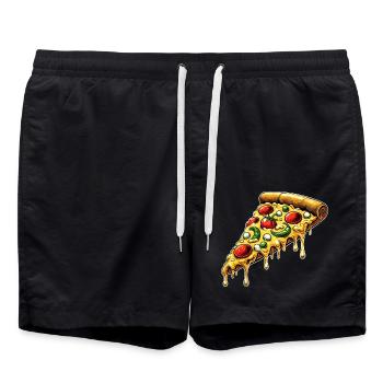 Pizza Dessin Animé Fondant Fromage Drôle Design - Short de bain - noir - Devant - AI Model Male 185 light (185cm)