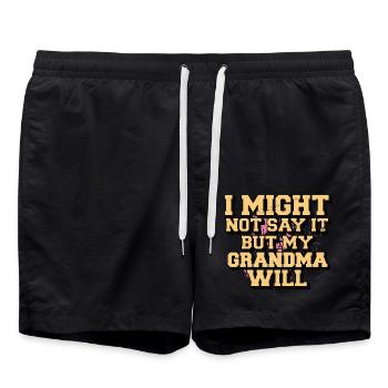 Ich sage es vielleicht nicht, aber meine Oma wird es sagen - Badeshorts - Schwarz - Vorne - AI Model Male 185 light (185cm)