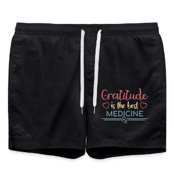 Apotheke Thanksgiving "Gratitude" - Badeshorts - Schwarz - Vorne - AI Model Male 185 light (185cm)