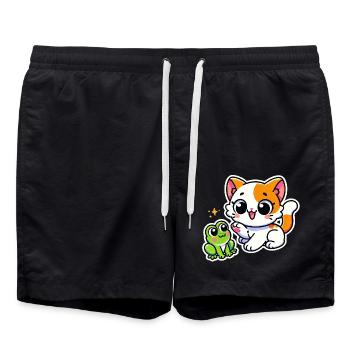 Mignon chat blanc roux a rencontré une grenouille - Short de bain - noir - Devant - AI Model Male 185 light (185cm)