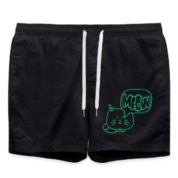 Süße Katze Comic Sprechblase Meow Miau Cartoon Fun - Badeshorts - Schwarz - Vorne - AI Model Male 185 light (185cm)