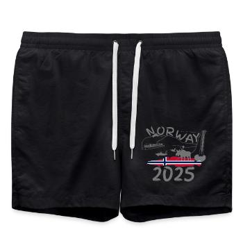Norwegen 2025 Leng mit Bergen und Elch Angeln - Badeshorts - Schwarz - Vorne - AI Model Male 185 light (185cm)
