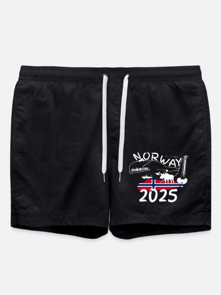 Norwegen 2025 Steinbeisser mit Bergen Elch Angeln - Badeshorts - Schwarz