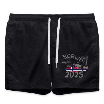 Norwegen 2025 Pollack mit Bergen und Elch Angeln - Badeshorts - Schwarz - Vorne - AI Model Male 185 light (185cm)