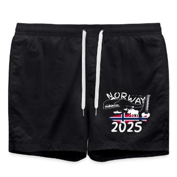 Norvège 2025 Lieu jaune avec montagnes et pêche à l’orignal - Short de bain - noir - Devant - AI Model Male 185 light (185cm)