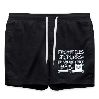 Pharmacy Cat Pills to Purrs Blue-White - Swim Trunks - black - Front - AI Model Male 185 light (185cm)