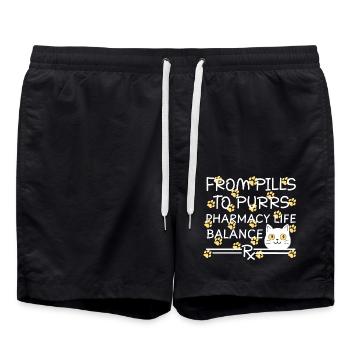 Pharmacy Cat Pills to Purrs yellow-white - Swim Trunks - black - Front - AI Model Male 185 light (185cm)