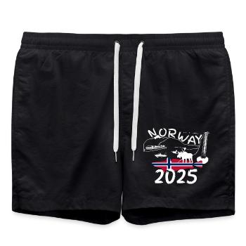 Norway 2025 hake with mountains and moose fishing - Swim Trunks - black - Front - AI Model Male 185 light (185cm)
