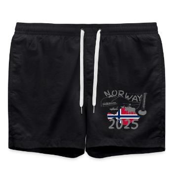 Norwegen 2025 Scholle mit Bergen und Elch Angeln - Badeshorts - Schwarz - Vorne - AI Model Male 185 light (185cm)