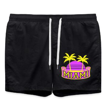 Miami USA 2 Palmen Strand Sonne Amerika Reise Cool - Badeshorts - Schwarz - Vorne - AI Model Male 185 light (185cm)