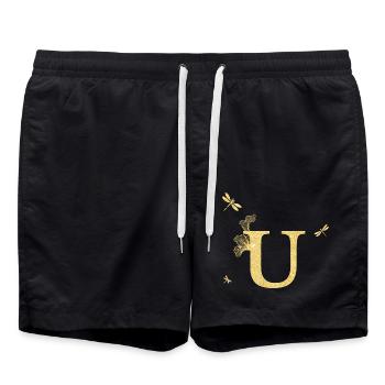 Letter u Golden Glitter Dragonfly - Gift Idea - Swim Trunks - black - Front - AI Model Male 185 light (185cm)