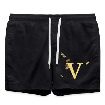 Lettre v paillettes doré libellule - idée cadeau - Short de bain - noir - Devant - AI Model Male 185 light (185cm)