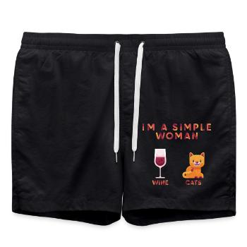 Je suis une femme simple, des chats, du vin, un chat - Short de bain - noir - Devant - AI Model Male 185 light (185cm)