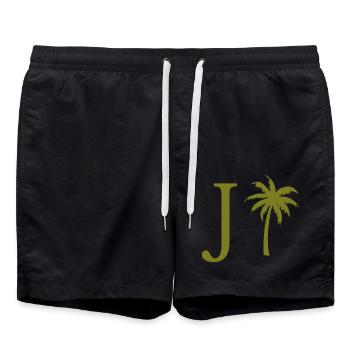 Letter j Green Palm - Swim Trunks - black - Front - AI Model Male 185 light (185cm)