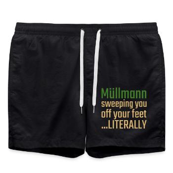 Müllmann Valentinstag Sweeping you - Badeshorts - Schwarz - Vorne - AI Model Male 185 light (185cm)
