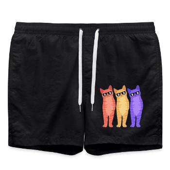 Chat tigré - Short de bain - noir - Devant - AI Model Male 185 light (185cm)