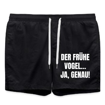Der frühe Vogel... Ja, genau! - Badeshorts - Schwarz - Vorne - AI Model Male 185 light (185cm)