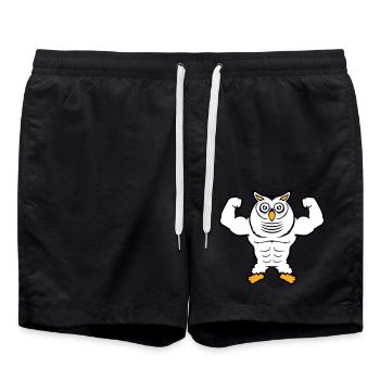 hibou bodybuilder muscles biceps poses gym rat cool - Short de bain - noir - Devant - AI Model Male 185 light (185cm)