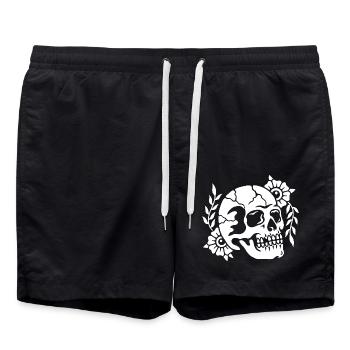 Flowers skull - Swim Trunks - black - Front - AI Model Male 185 light (185cm)