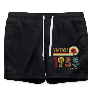 Vintage 1955 Limited Edition – Retro Sunset 70th - Swim Trunks - black - Front - AI Model Male 185 light (185cm)