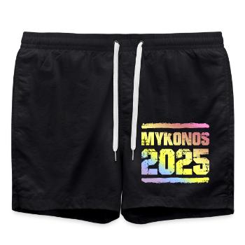 Mykonos 2025 Bunt - Badeshorts - Schwarz - Vorne - AI Model Male 185 light (185cm)