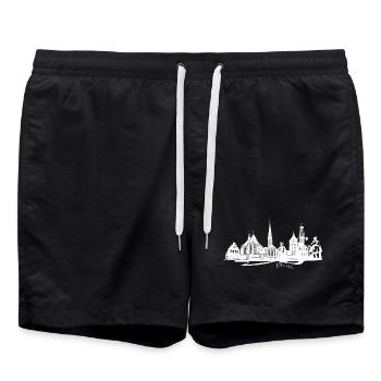 Moers Skyline Silhouette Design - Badeshorts - Schwarz - Vorne - AI Model Male 185 light (185cm)