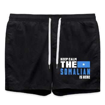 Keep Calm Somalia Flaggen Design - Badeshorts - Schwarz - Vorne - AI Model Male 185 light (185cm)